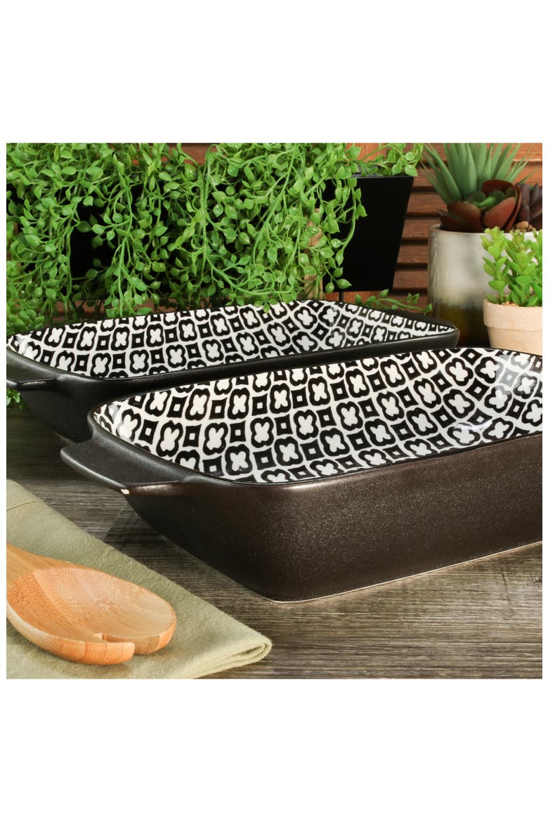 Set of 2 Black Sand Geo Rectangular Baking Dishes, Alternate, color, BLACK MULTI