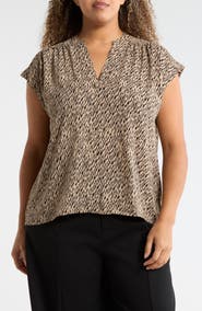 NORDSTROM RACK Growover Print Shirred V-Neck Top