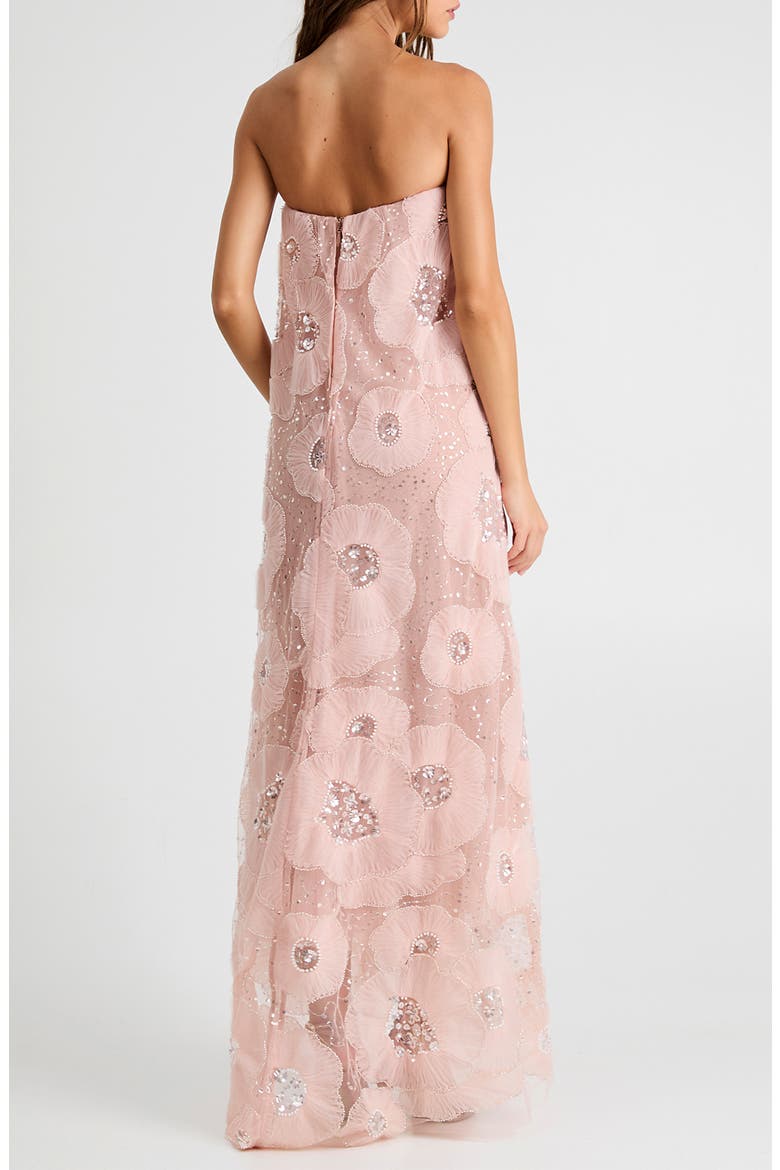 Margot Bead & Appliqué Strapless Mesh Gown, Alternate, color, PINK PEARL
