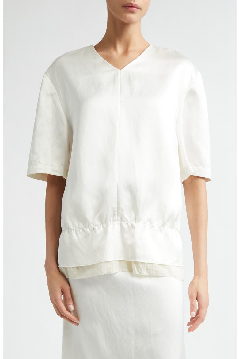 V-Neck Satin Pullover Top, Main, color, WHITE