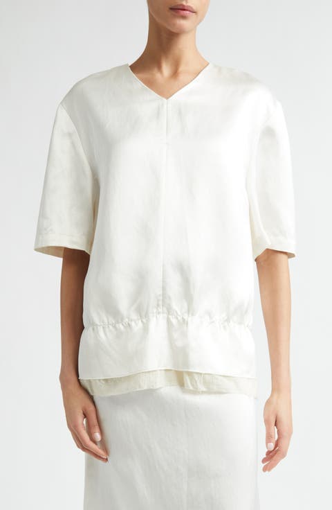 V-Neck Satin Pullover Top