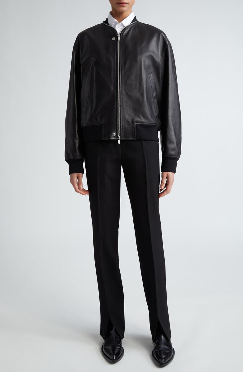 Jil Sander Leather Bomber Jacket, Alternate, color, 