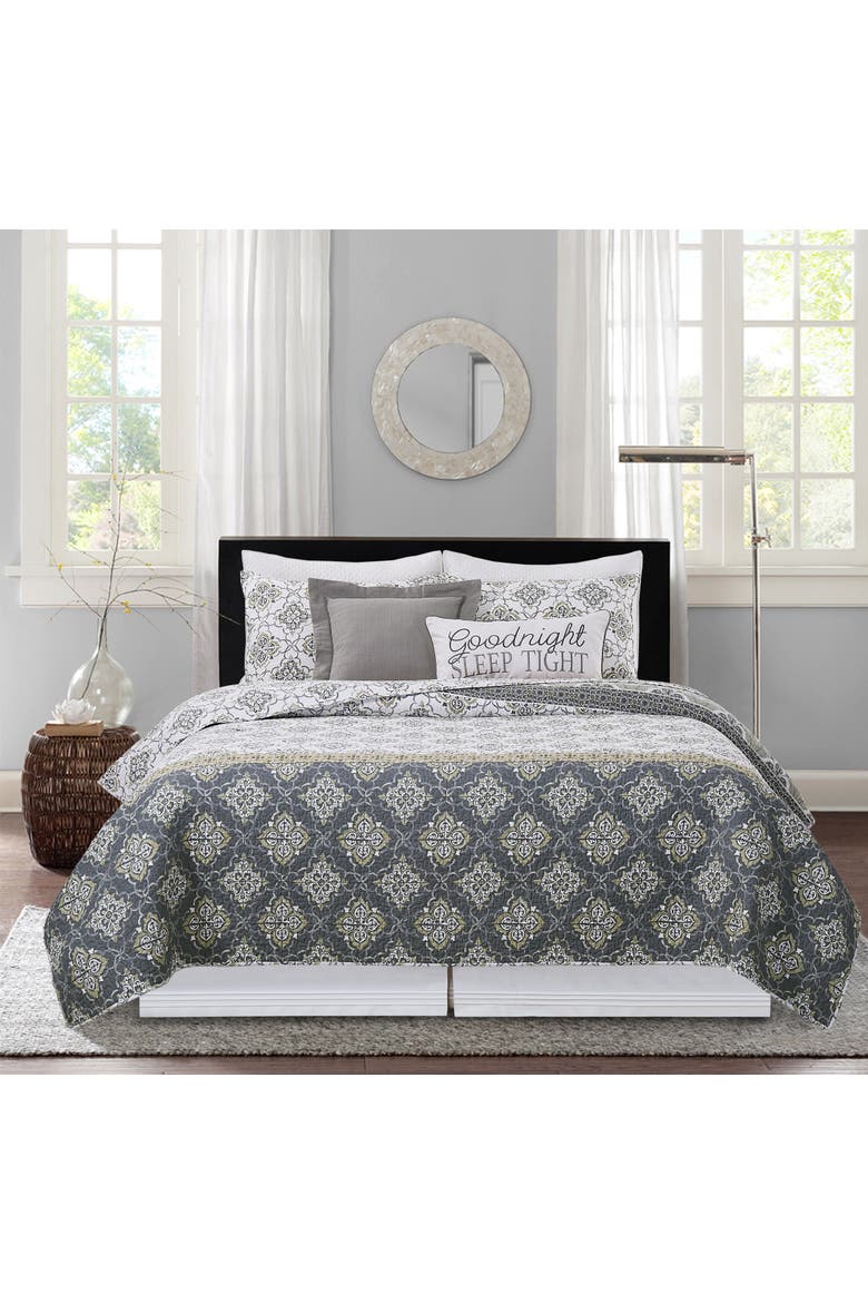 Booker Medallion Bedding Quilt Set, Alternate, color, Gray
