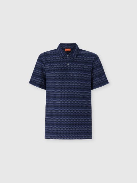 Short Sleeve Cotton Polo With Zigzag Pattern