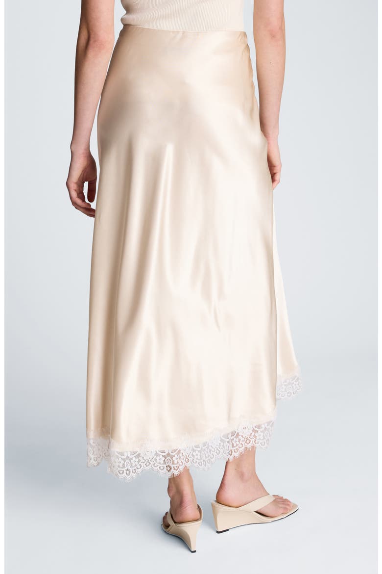 Lace Trim Satin Midi Skirt, Alternate, color, OYSTER