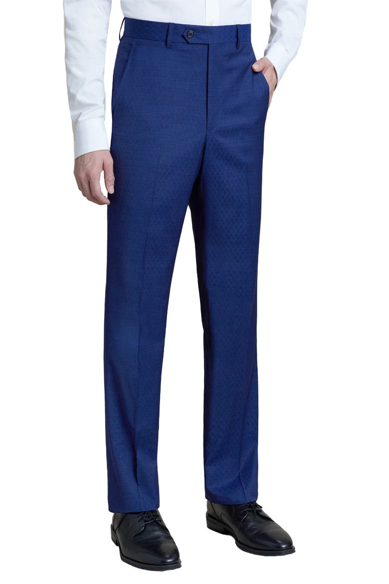 Flat Front Stretch Wool Dress Pants, Main, color, NAVY