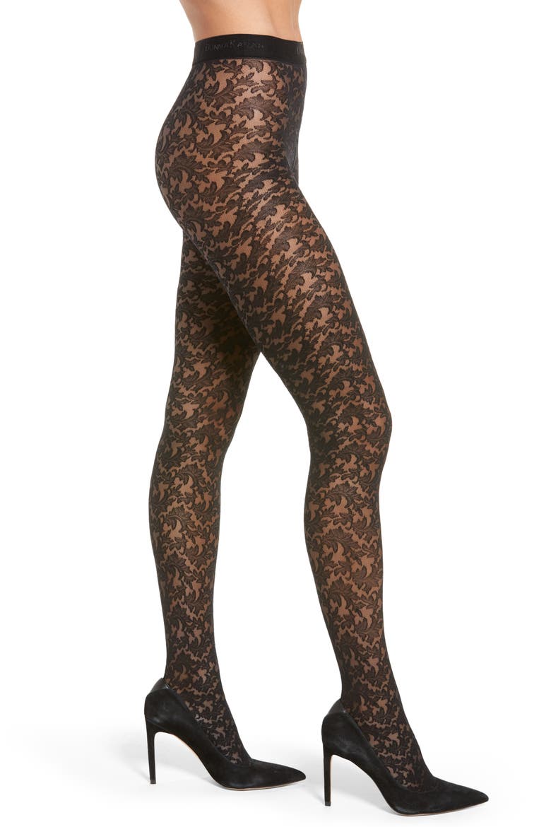 Signature Collection Lace Tights, Main, color, BLACK