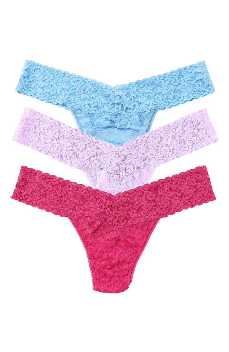 Hanky Panky Matchbox Assorted 3-Pack Low Rise Thongs, Main, color, Cloudy Blue/ Lavender/ Coral