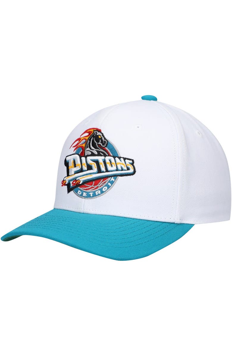 Mitchell & Ness Men's Mitchell & Ness White/Teal Detroit Pistons Hardwood Classics Core 2-Tone 2.0 Pro Snapback Hat, Main, color, 