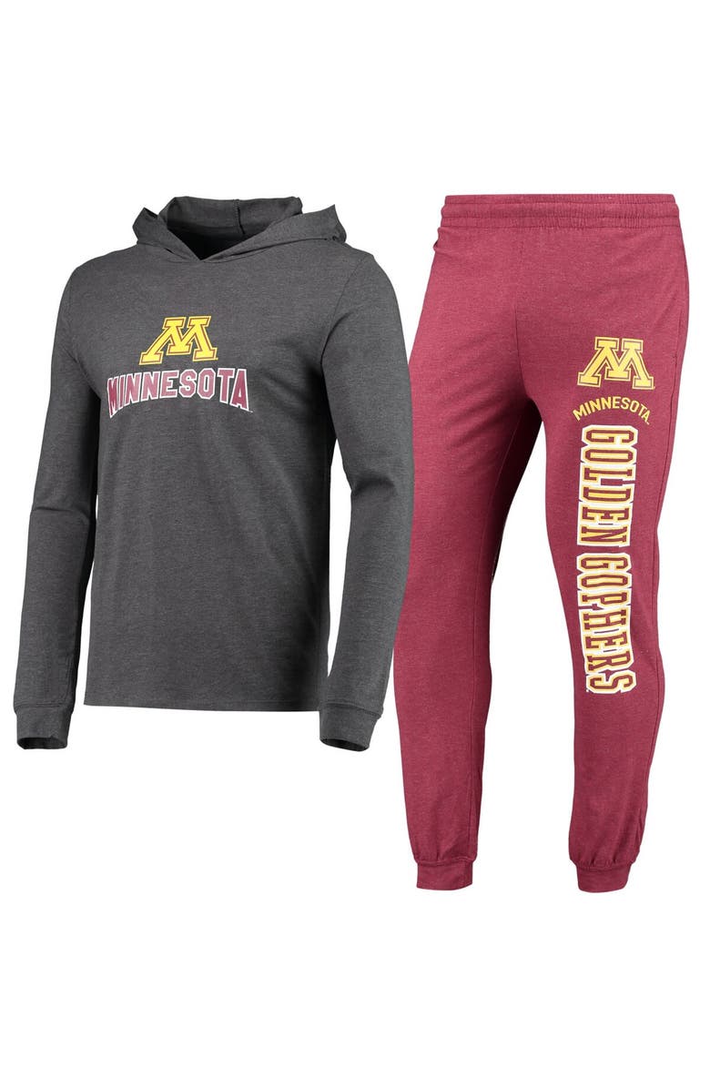 CONCEPTS SPORT Men's Concepts Sport Maroon/Heather Charcoal Minnesota Golden Gophers Meter Long Sleeve Hoodie T-Shirt & Jogger Pajama Set, Alternate, color, Maroon