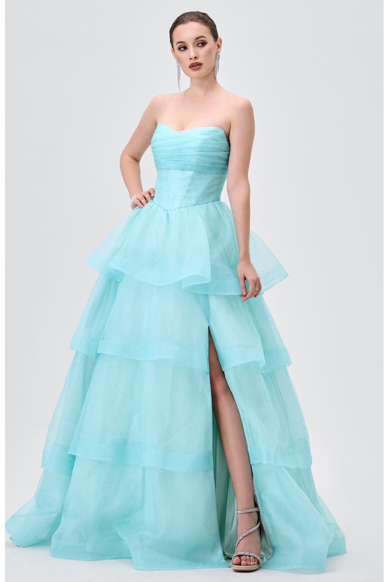 Tiff Strapless Tiered Ball Gown, Alternate, color, MINT