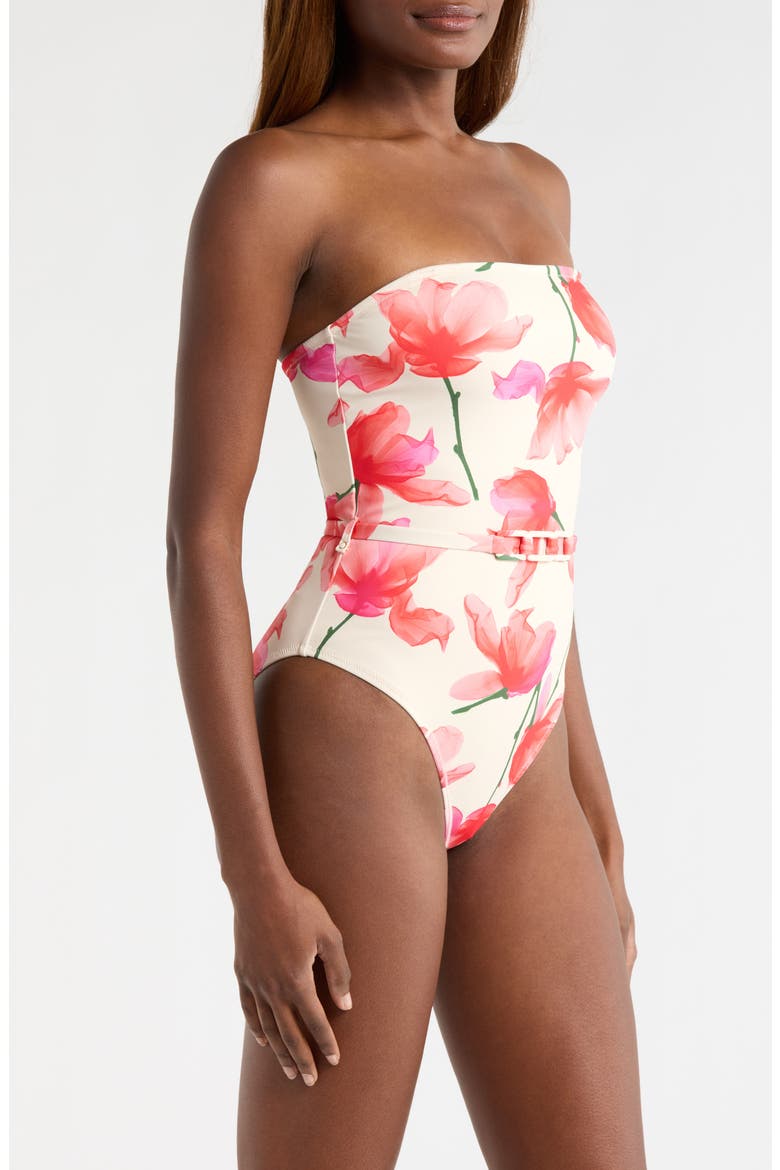 Chain Belt One-Piece Swimsuit, Alternate, color, IVORY/RED FLORAL