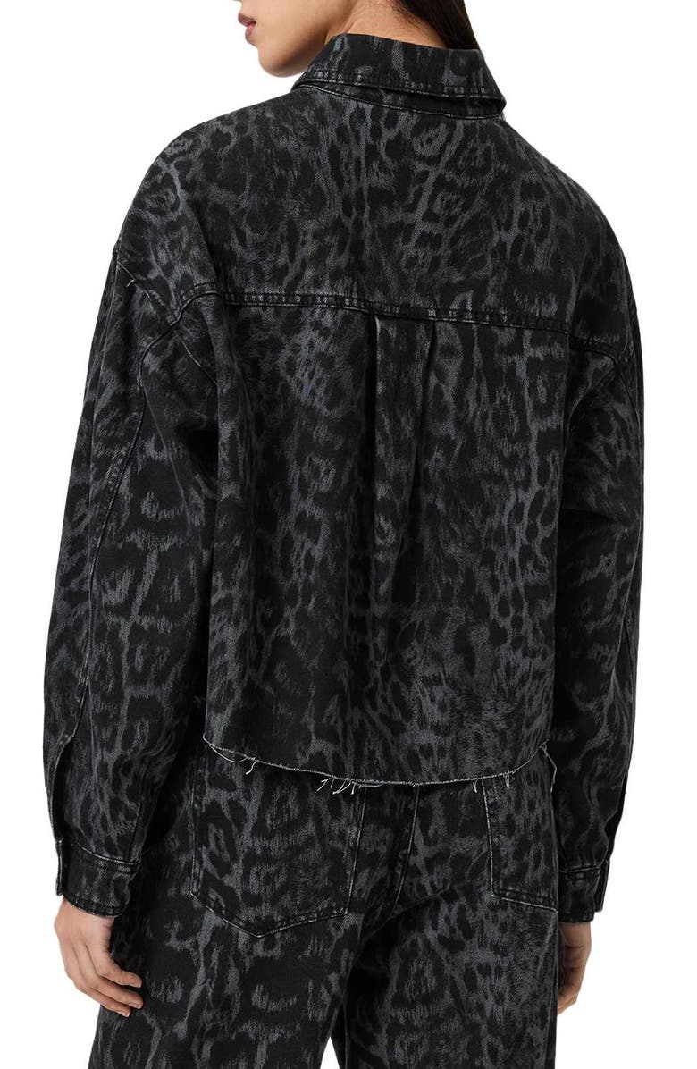 AllSaints Leopard Denim Jacket, Alternate, color, Leppo Black