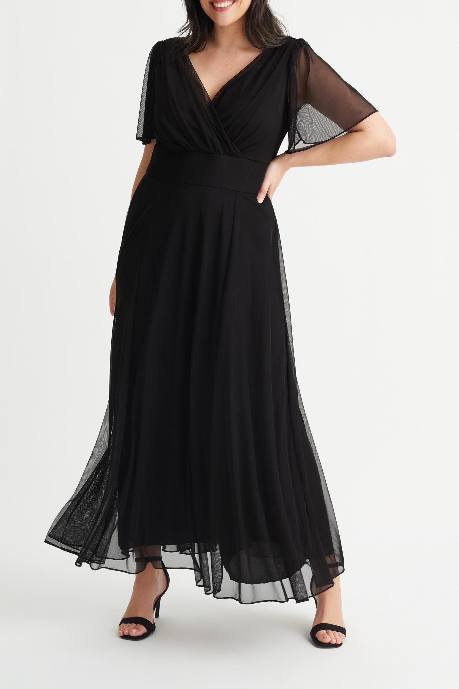 women's angel flowy dress Scarlett & Jo Blue Curve Sleeve Maxi US 18 Womens Statement angel sleeves and tiered ruffles meet in this 100% viscose blue maxi dress by Raas Womens Dresses Angel Sleeve Dresses