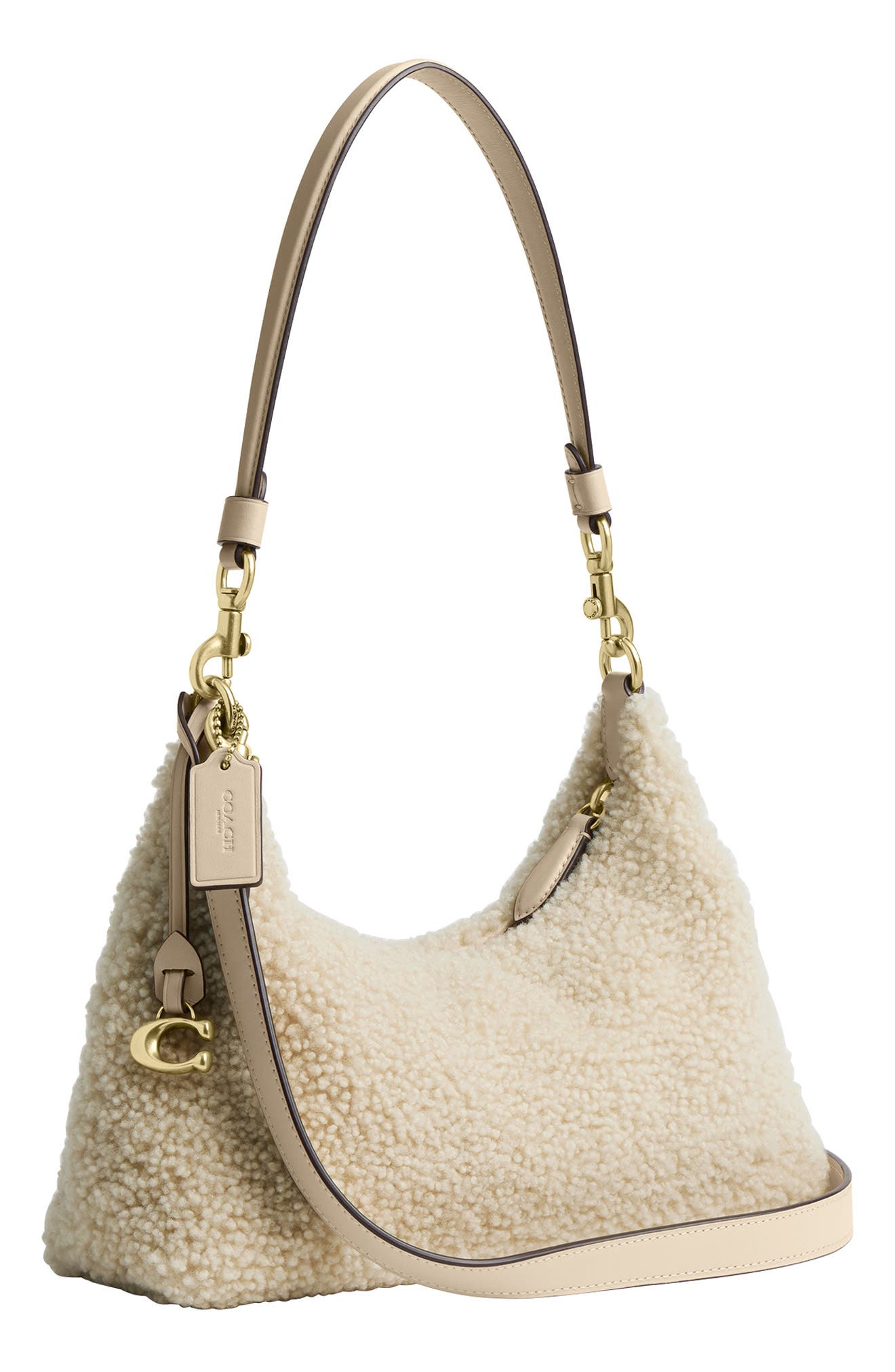 COACH Juliet Genuine Shearling Shoulder Bag, Alternate, color, Beige