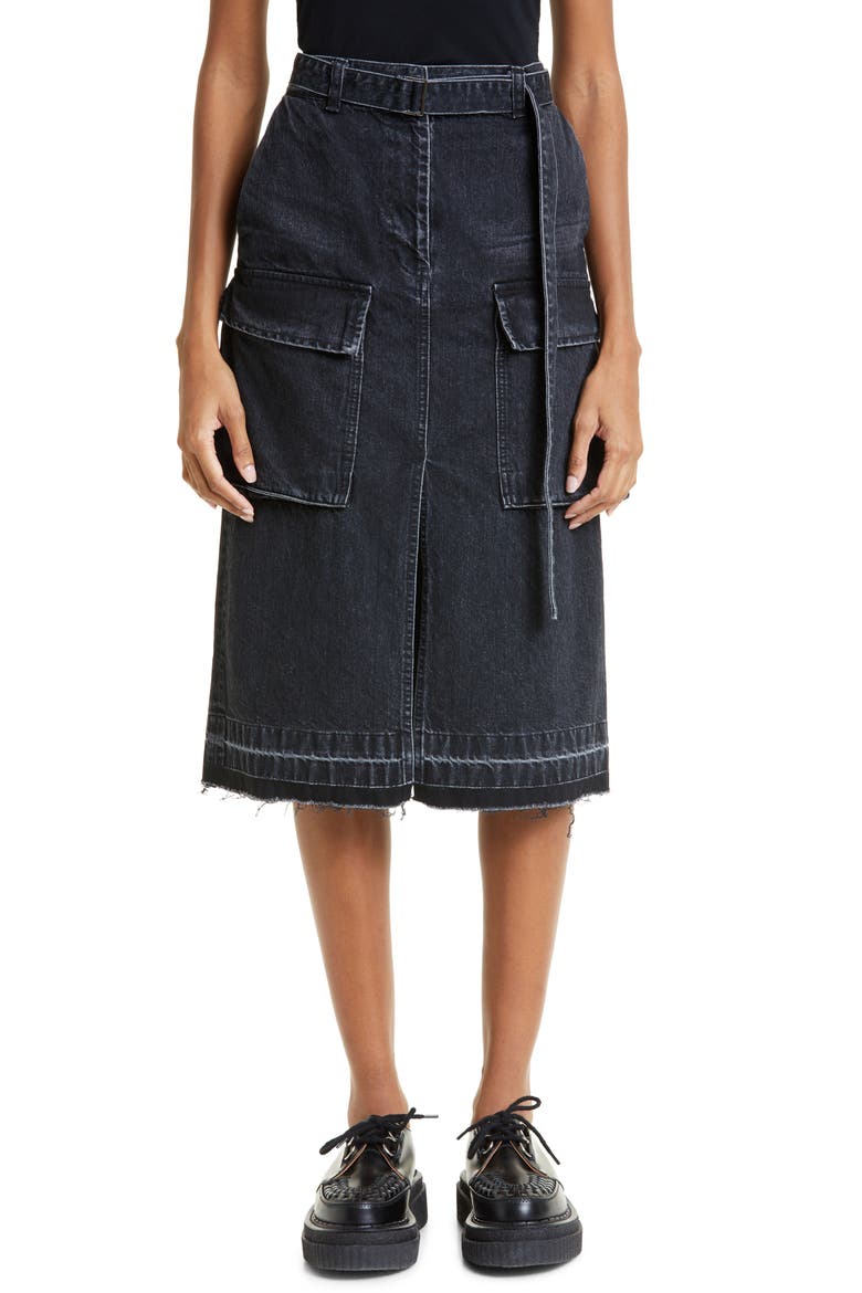Belted Denim Cargo Skirt, Main, color, BLACK