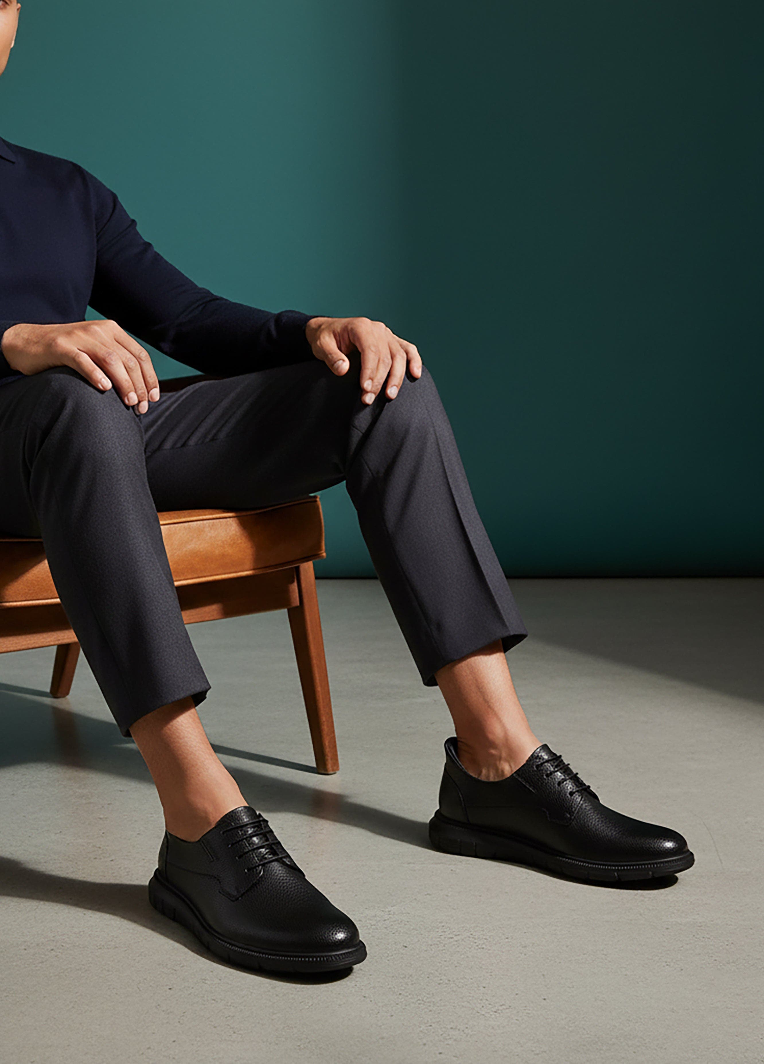 Marc Joseph New York Cloud Street Hands Free Technology Leather Plain Toe Casual Oxford, Alternate, color, Black Grainy Leather/Black