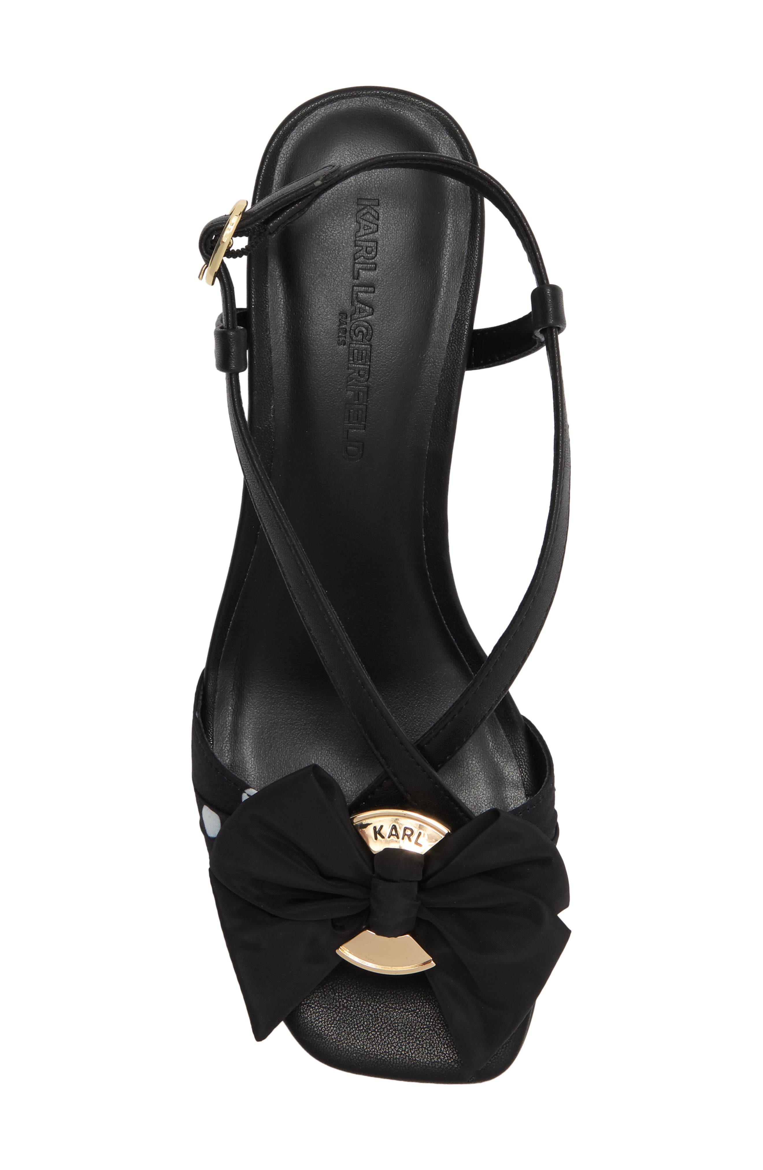 KARL LAGERFELD PARIS Suttyn Bow Sandal, Alternate, color, Black/ White