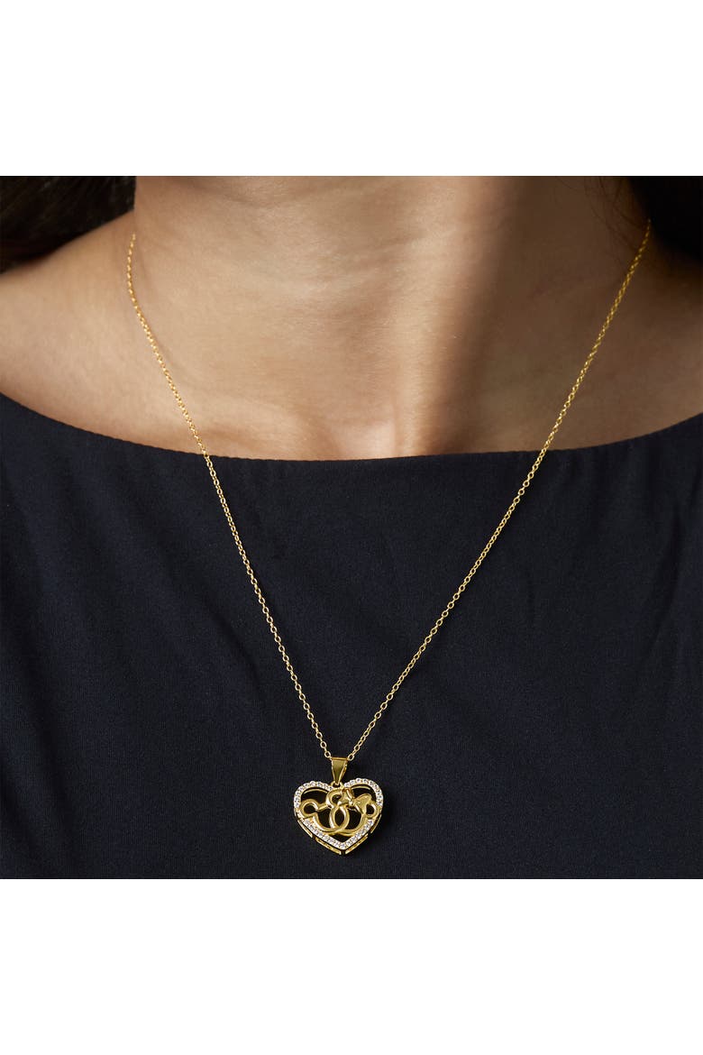 Minnie and Mickey Mouse Necklace, Cubic Zirconia Interlocking Heart Pendant, Alternate, color, Metallic Gold