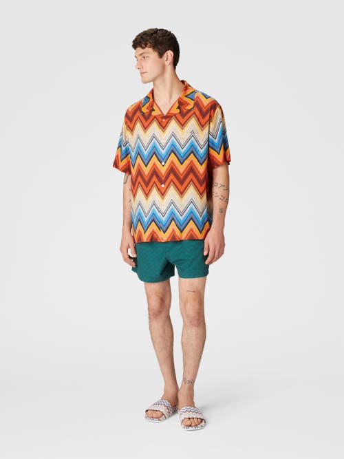 Missoni Viscose Bowling Shirt With Macro Zigzag And Breast Pocket In Orange