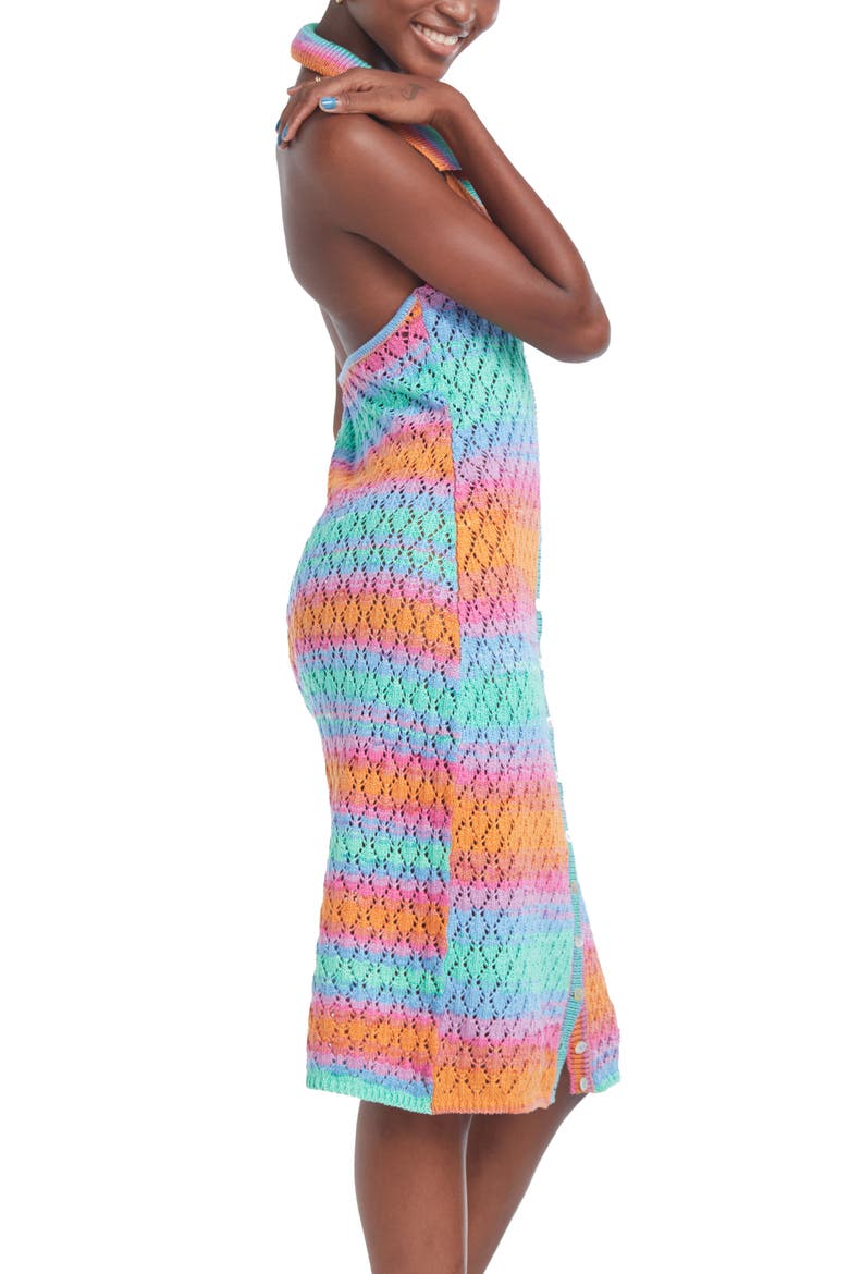 Cielo Multicolor Crochet Halter Cover-Up Dress, Alternate, color, MULTICOLOR BLUE