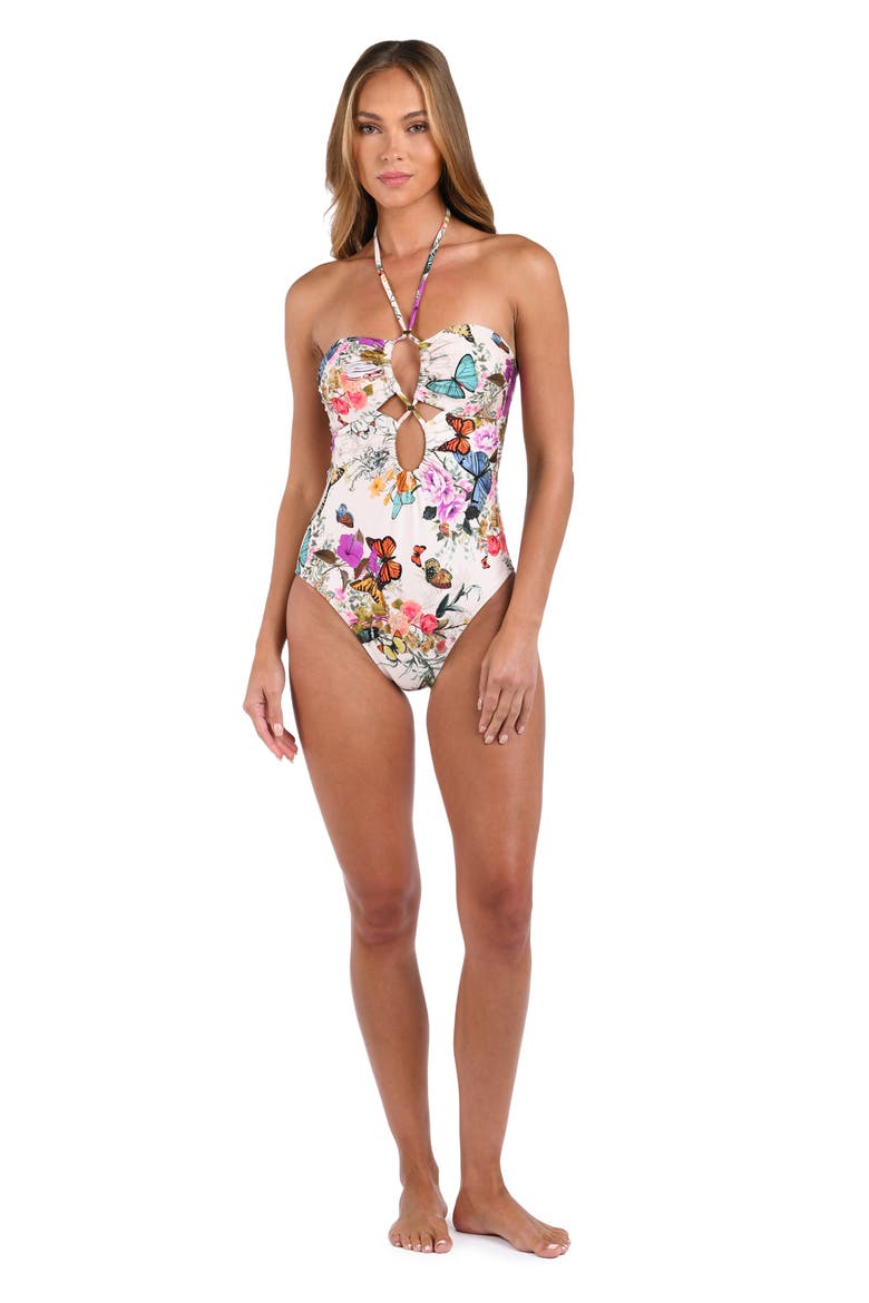 Shivea Butterfly Keyhole One-Piece Swimsuit, Alternate, color, IVORY