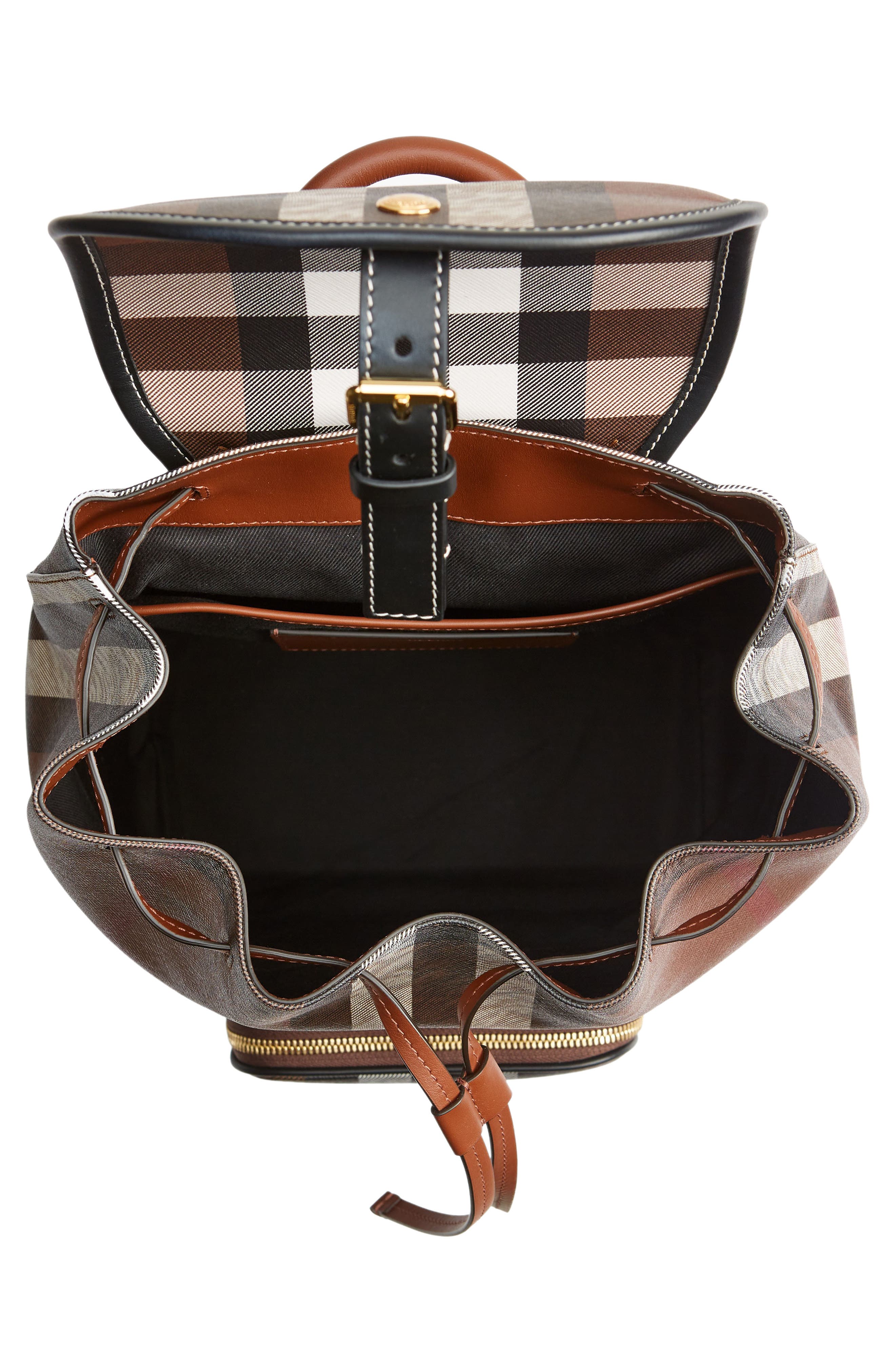 Burberry Medium Check E-Canvas & Leather Backpack, Alternate, color, 