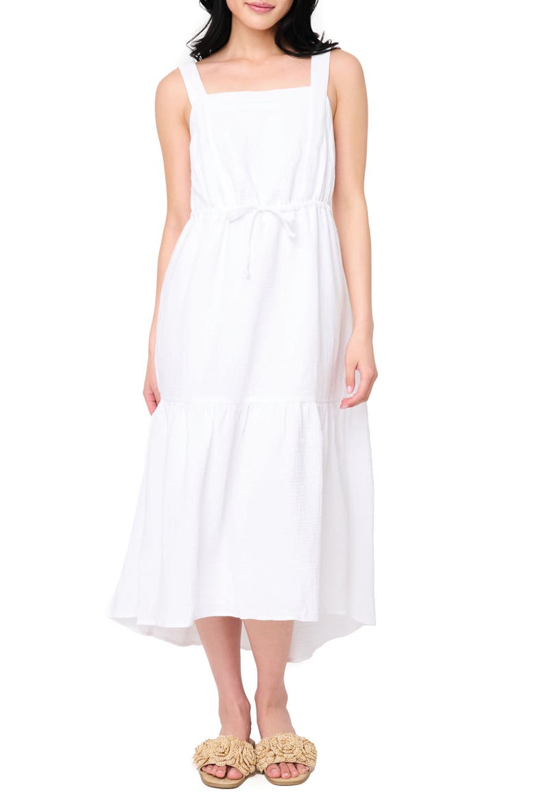 Gauze Tiered Midi Dress, Main, color, WHITE