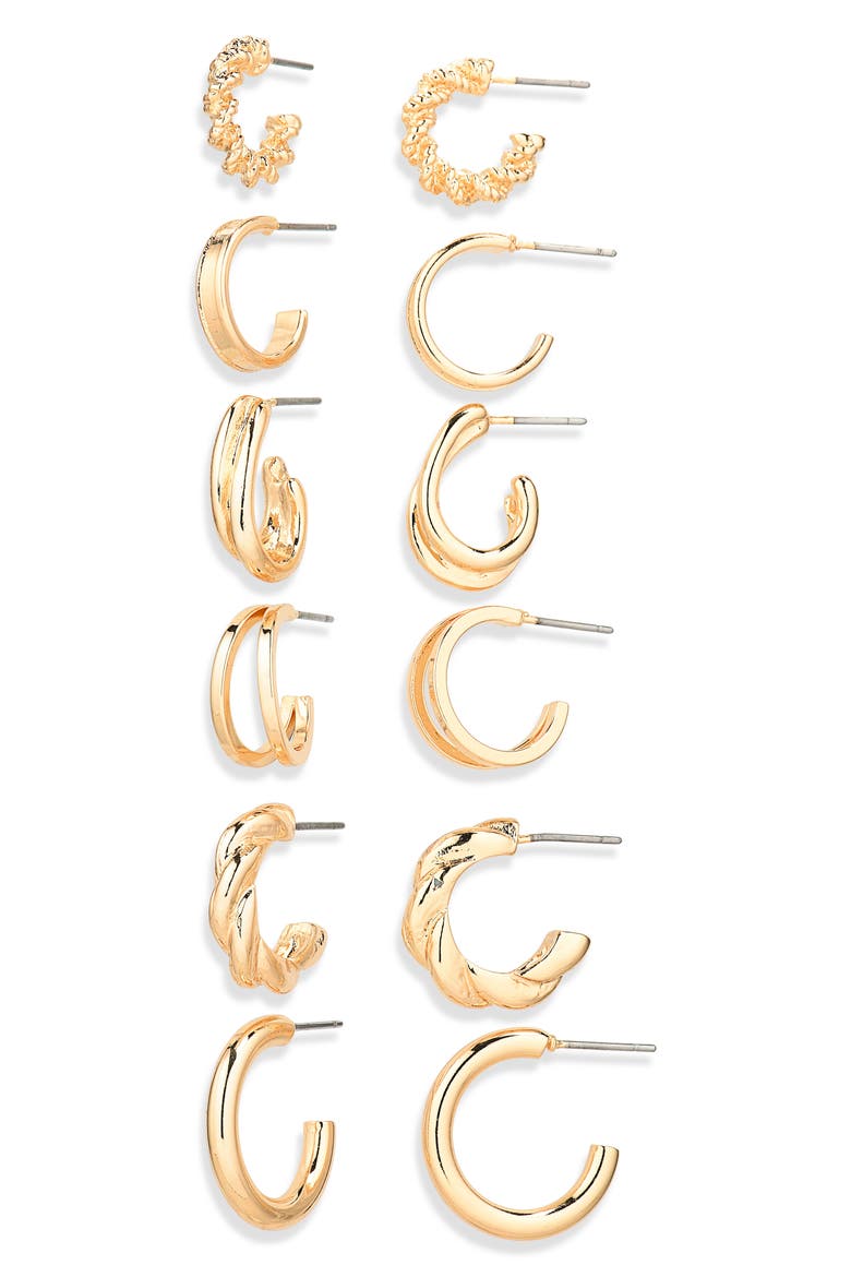 6-Pair Twist Hoop Earrings Set, Main, color, GOLD