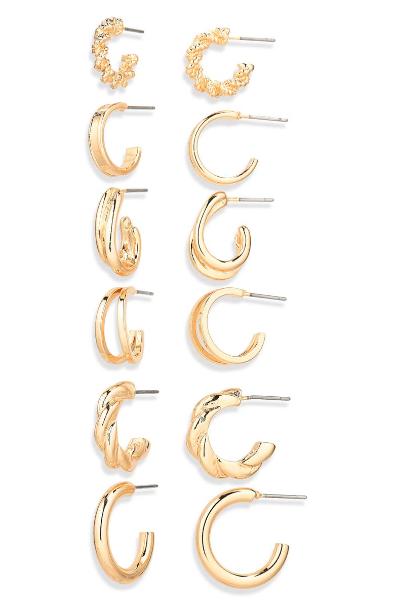 NORDSTROM RACK 6-Pair Twist Hoop Earrings Set, Main, color, Gold