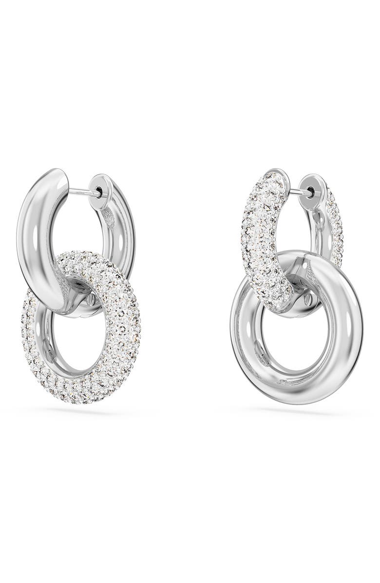 Swarovski Dextera Pavé Detachable Mismatched Hoop Drop Earrings, Alternate, color, Silver