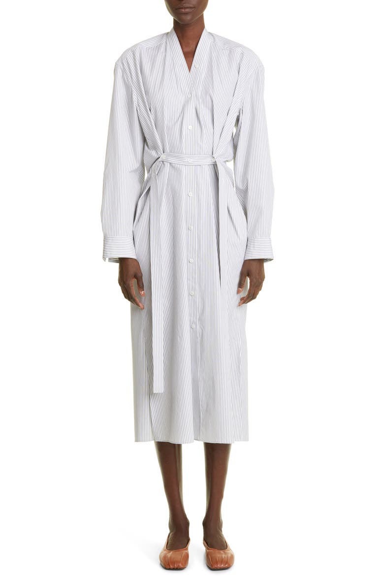 Tilted Stripe Long Sleeve Cotton Shirtdress, Main, color, WHITE/ BLACK 100
