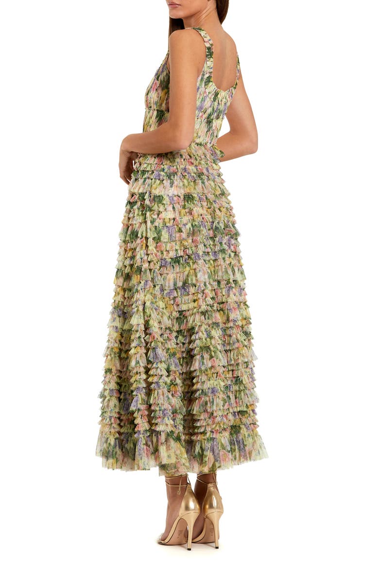 Floral Printed Tiered Ruffle Smocked Midi Dress, Alternate, color, Yellow Multi