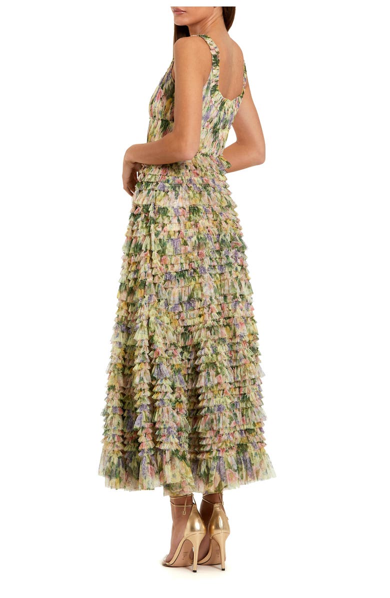 Mac Duggal Floral Printed Tiered Ruffle Smocked Midi Dress, Alternate, color, Yellow Multi