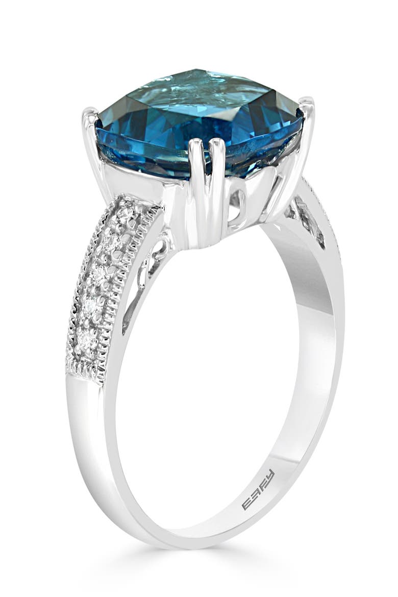 14K White Gold Diamond & London Blue Topaz Cushion Ring, Alternate, color, 14K Gold