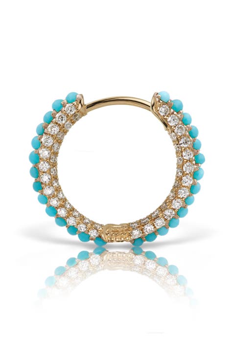 Single Turquoise & Diamond Pavé Huggie Hoop Earring