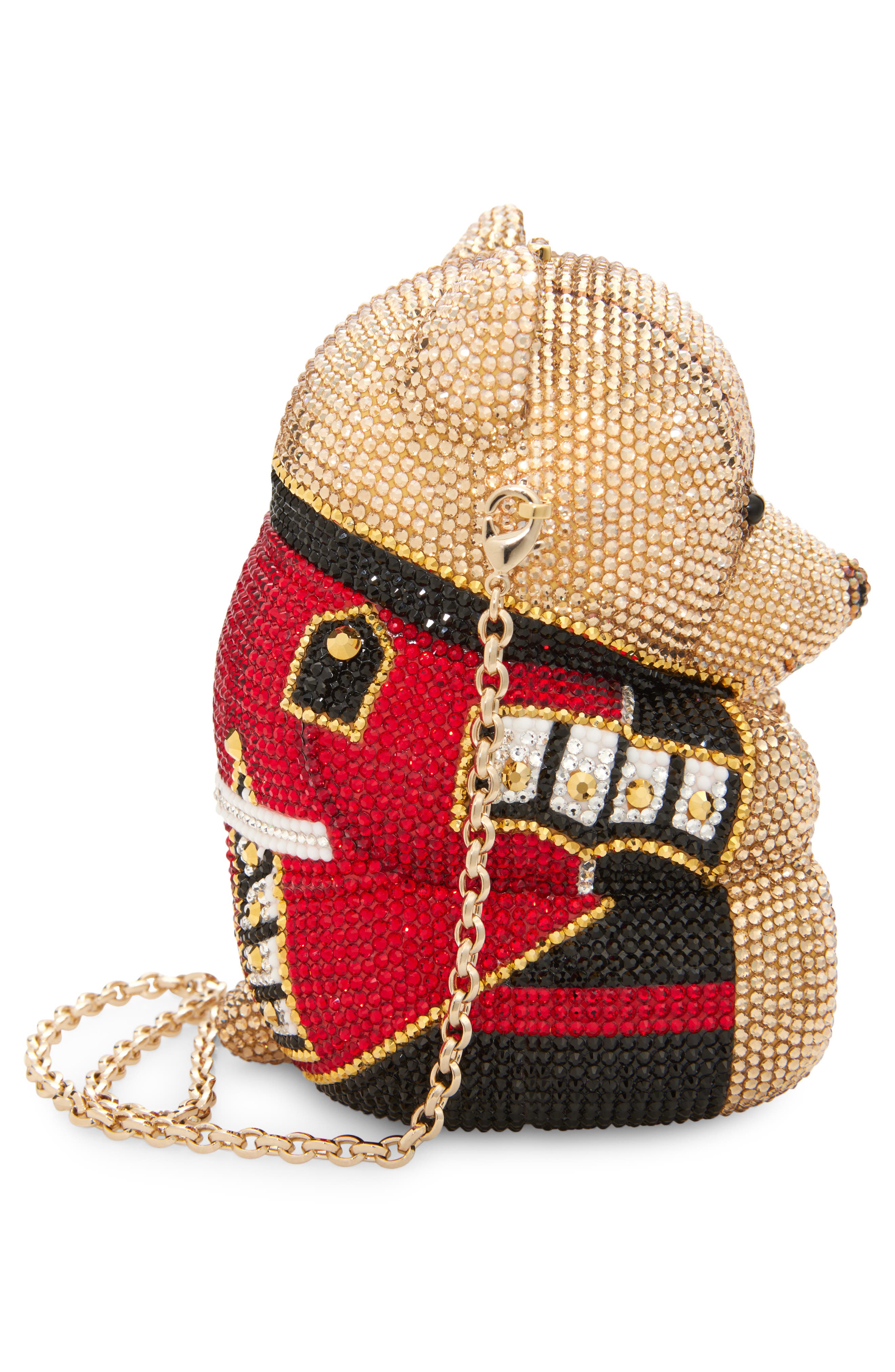 JUDITH LEIBER COUTURE Teddy Bear Albert Crystal Embellished Novelty Clutch, Alternate, color, Champagne Prosecco Multi