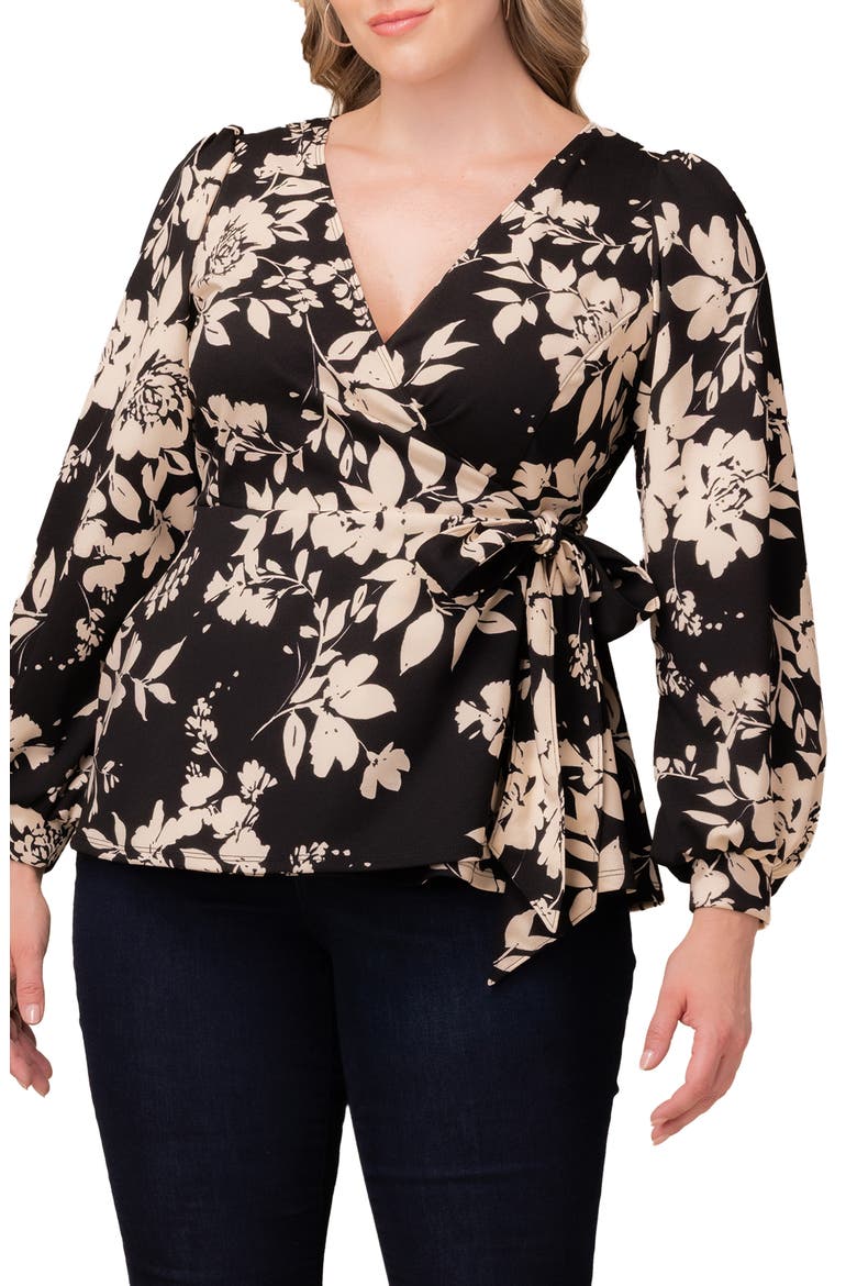 Natasha Print Wrap Top, Alternate, color, VINTAGE IVORY FLORALS