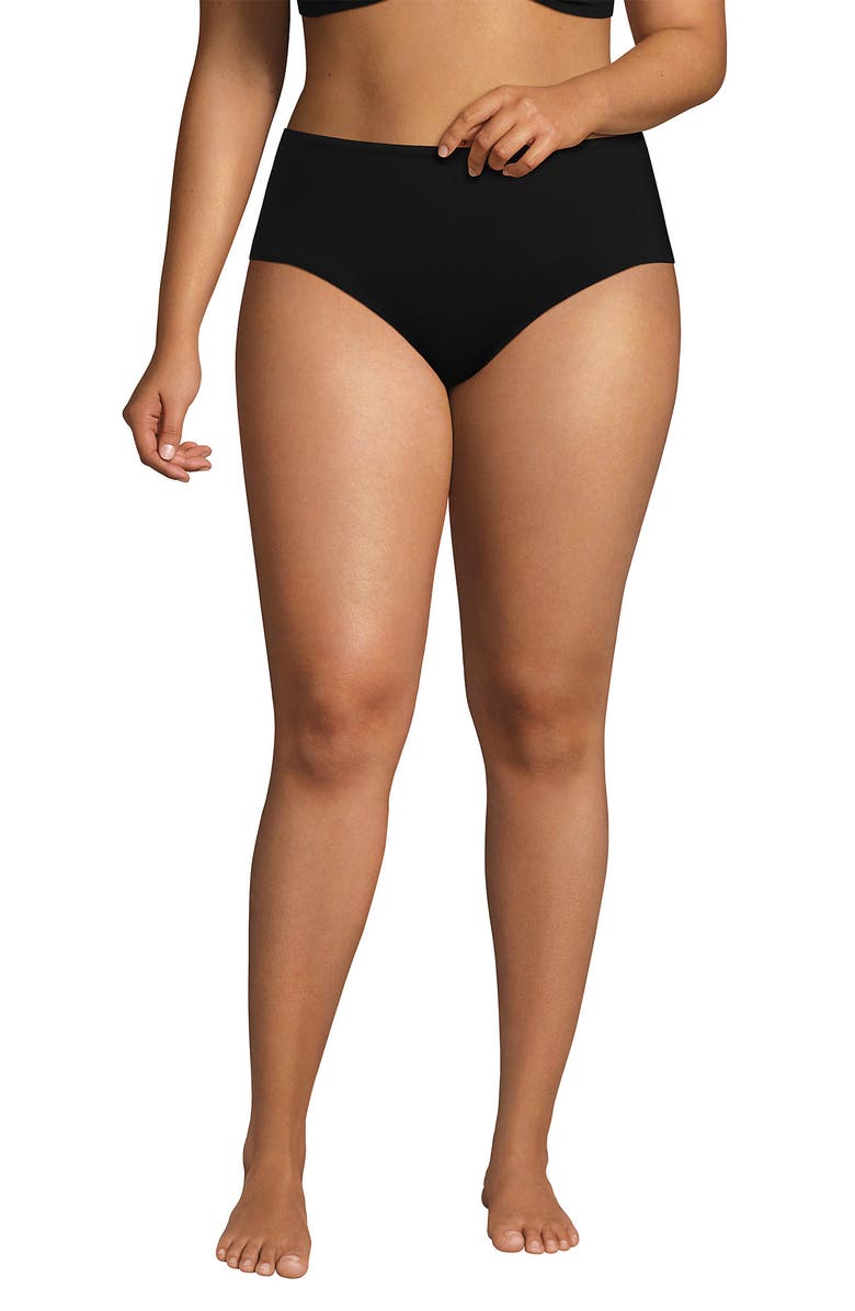 Lands
 End Chlorine Resistant Mid Rise Classic Bikini Bottoms, Main, color, Black