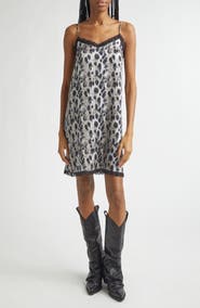 R13 Lace Trim Leopard Print Silk Slipdress