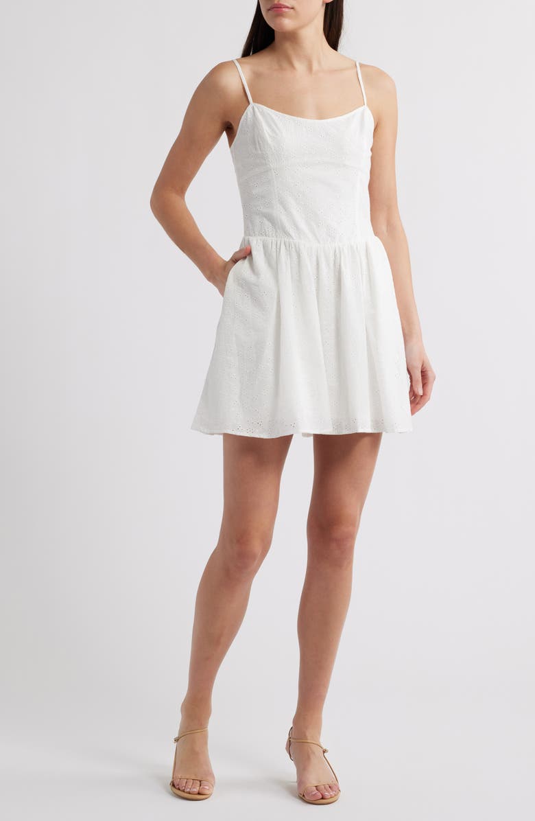 Charles Henry Cotton Eyelet Minidress, Main, color, Ivory