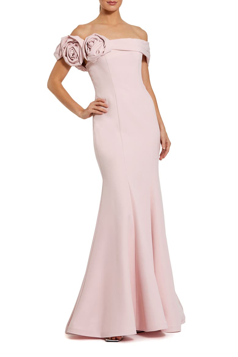 Off The Shoulder Crepe Mermaid Gown, Main, color, Vintage Rose