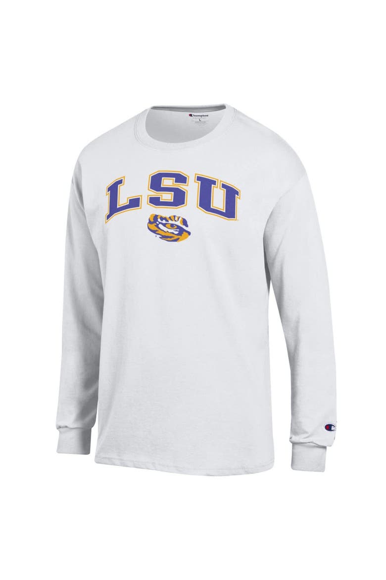Men's Champion  White LSU Tigers Arch Over Logo Long Sleeve T-Shirt, Alternate, color, White