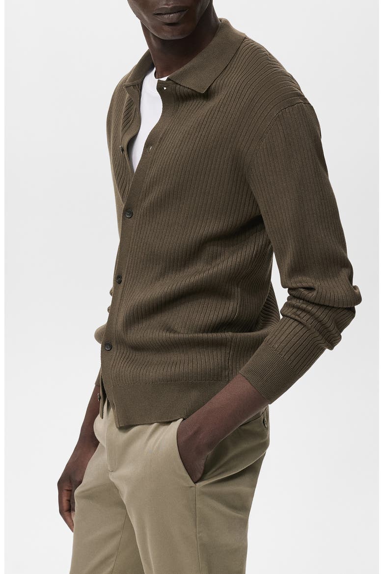 Ribbed Full Button Cardigan, Alternate, color, KHAKI GREEN