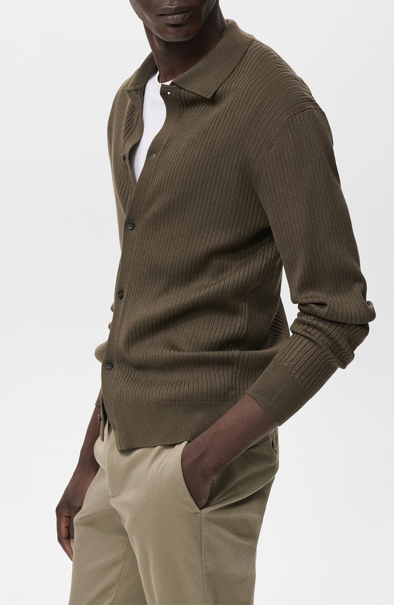 MANGO Ribbed Full Button Cardigan, Alternate, color, Khaki Green