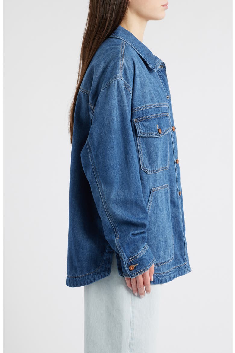 Oversize Cotton Blend Denim Shirt, Alternate, color, MEDIUM WASH