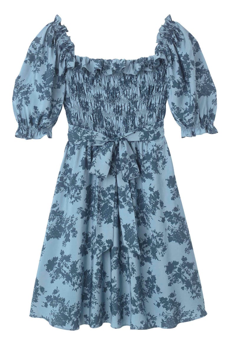 Shiloh Floral Print Smocked Bodice Fit & Flare Dress, Alternate, color, BLUE FOX/ RETRO BLUE