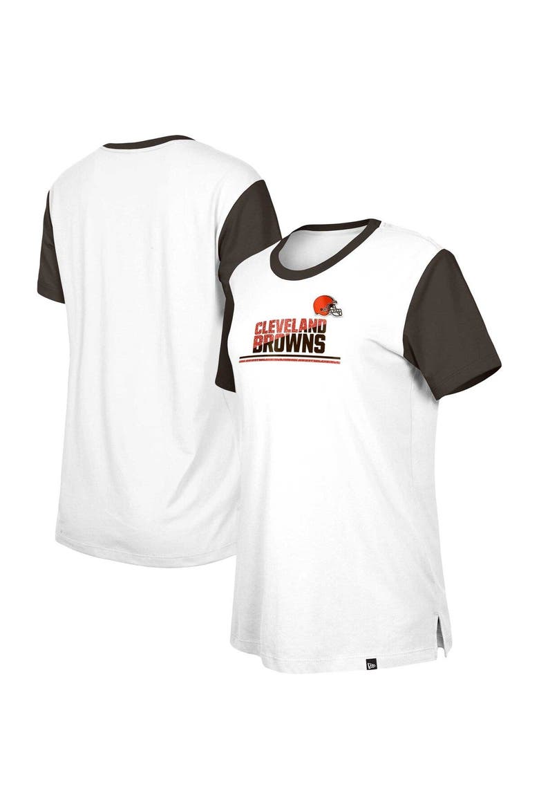 Women's New Era  White/Brown Cleveland Browns Third Down Colorblock T-Shirt, Main, color, White