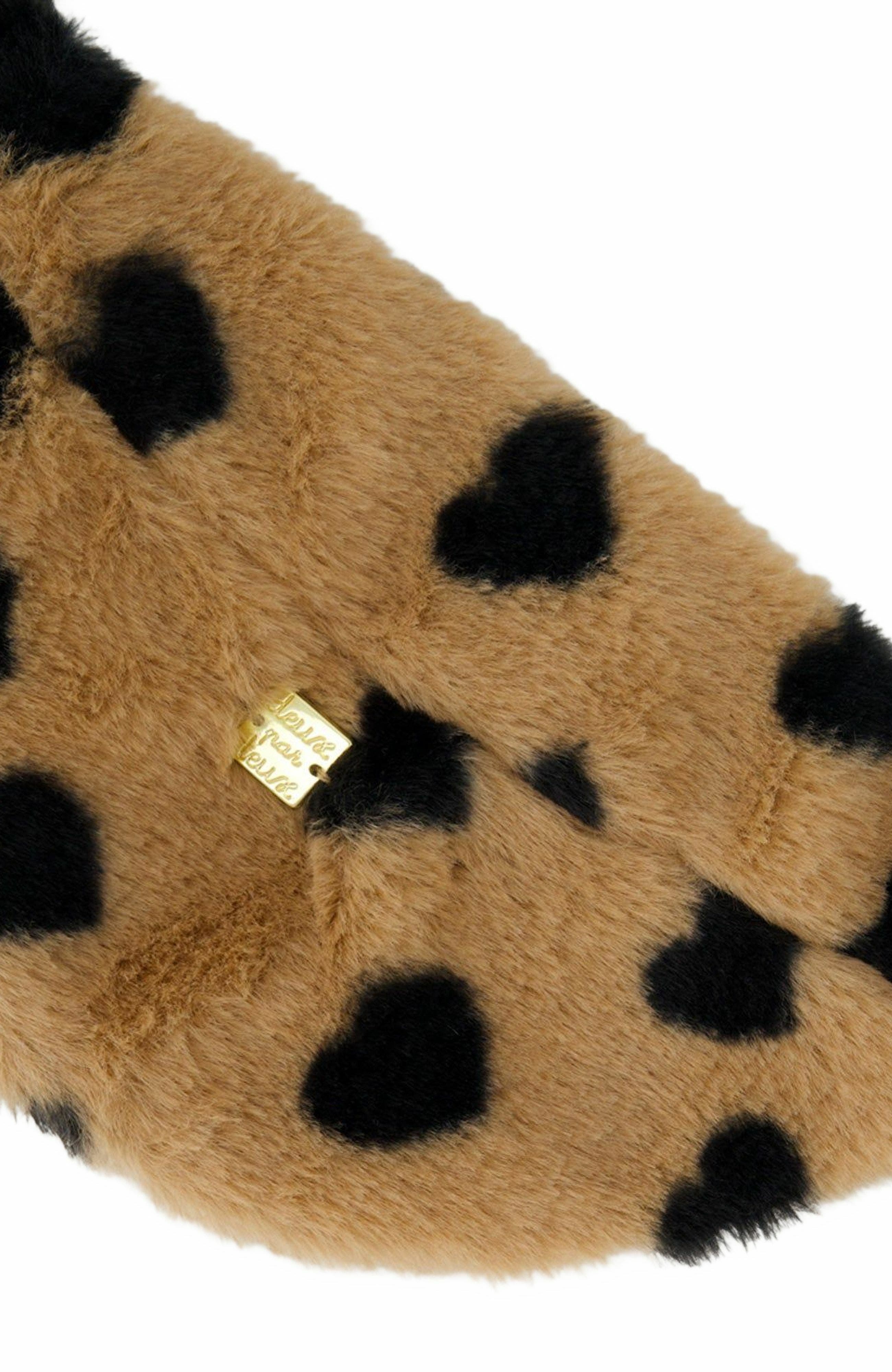 Deux par Deux Girl's Faux Fur Fanny Bag Caramel Printed Heart, Alternate, color, 