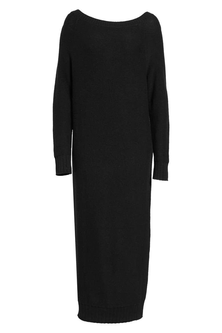 V-Back Sweater Dress, Alternate, color, BLACK